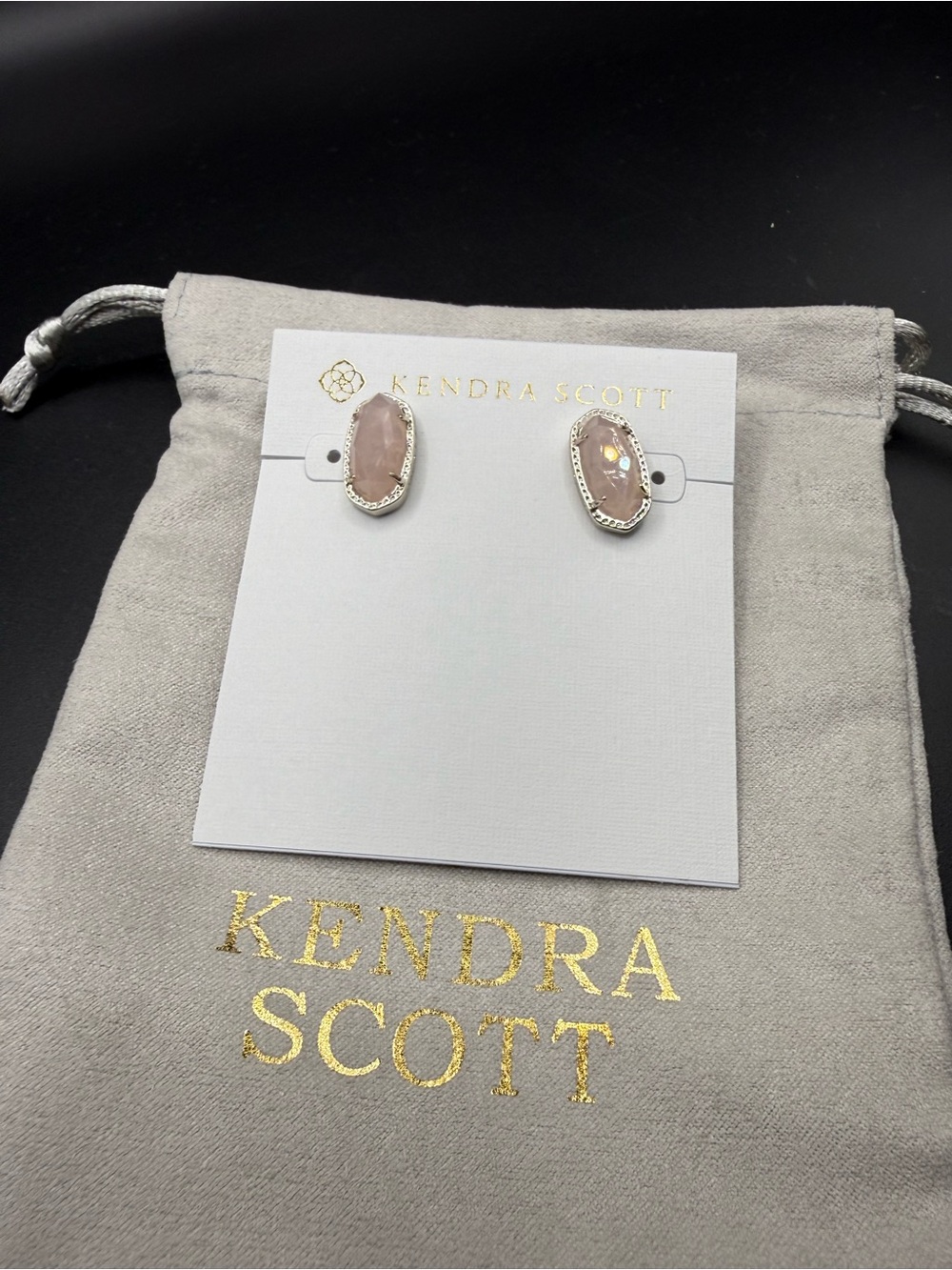 Kendra Scott Ellie Stud Earrings in Silver with rose quartz